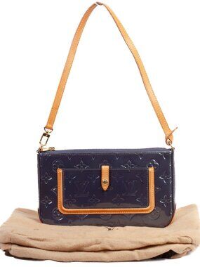 Authentic Louis Vuitton Indigo Vernis Monogram Mallory Vernis Square Bag